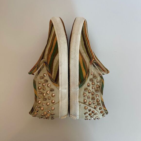 Kim & Kozi Hippie Bling Canvas Rasta Stripes Studs Sculls Loafers Sz 8 - Picture 7 of 8